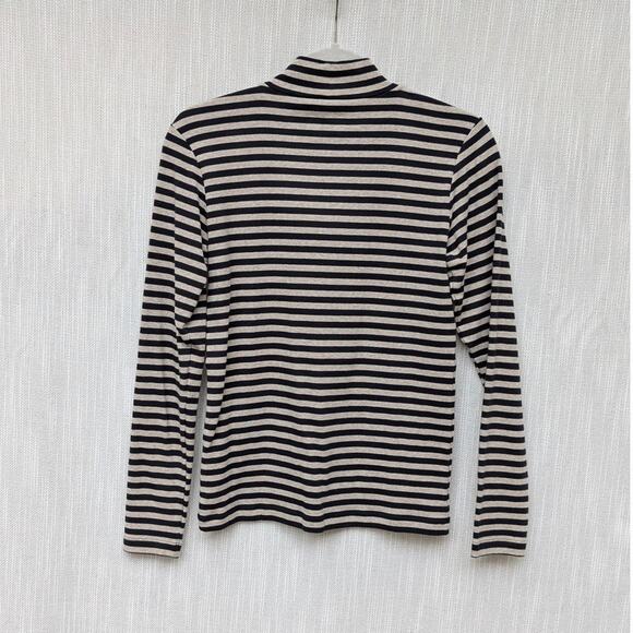 Muji Black/Cream Cotton Striped Turtleneck Long Sleeve Top, size S - Picture 2 of 8